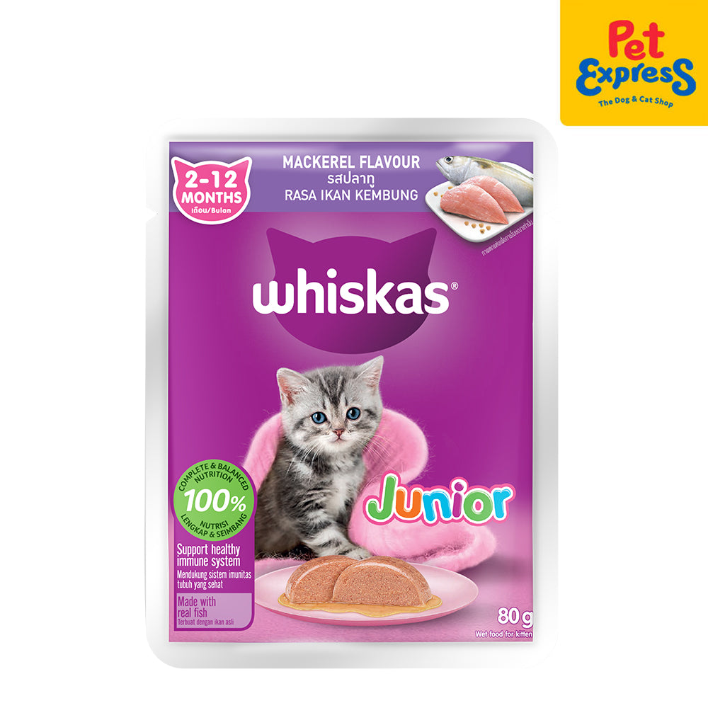 NEW Whiskas Junior Mackerel Wet Cat Food 80g 14 pouches Pet Express