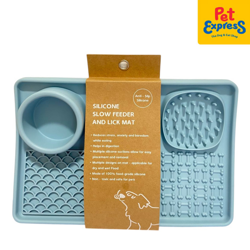 Pet Express 6 in 1 Silicone Slow Feeder and Lick Mat Blue