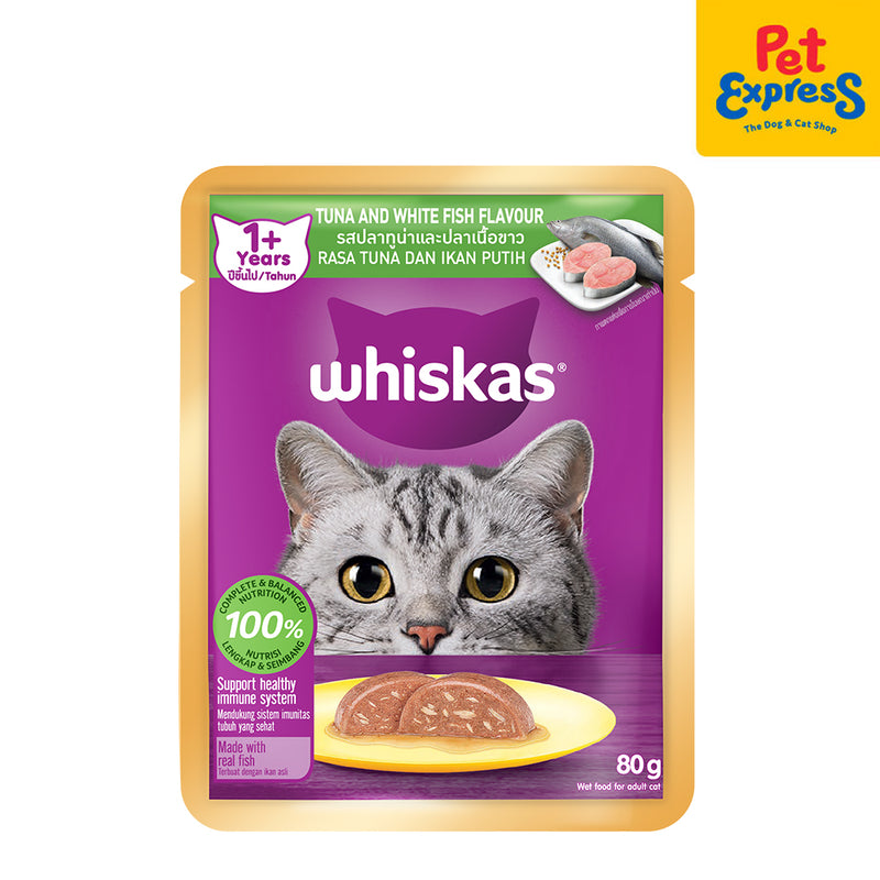 Whiskas Adult Tuna and White Fish Wet Cat Food 80g 14 pouches