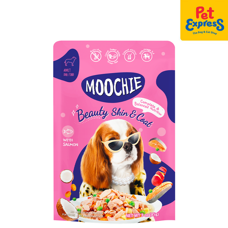 Moochie Adult Small Breed Beauty Skin and Coat Salmon Wet Dog Food 85g (12 pouches)