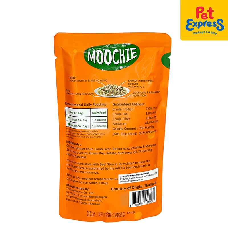 Moochie Adult Homestyle Beef Stew Wet Dog Food 120g (12 pouches)