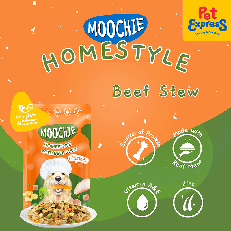 Moochie Adult Homestyle Beef Stew Wet Dog Food 120g (12 pouches)