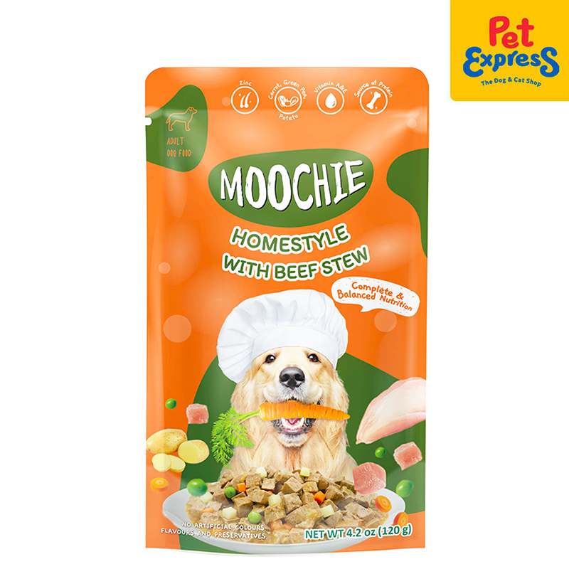 Moochie Adult Homestyle Beef Stew Wet Dog Food 120g (12 pouches)