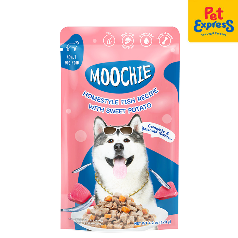 Moochie Adult Homestyle Fish and Sweet Potato Wet Dog Food 120g (12 pouches)