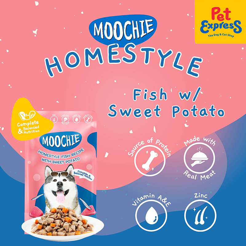 Moochie Adult Homestyle Fish and Sweet Potato Wet Dog Food 120g (12 pouches)