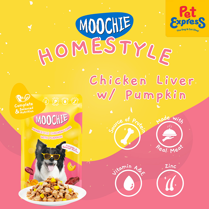 Moochie Adult Homestyle Chicken Liver and Pumpkin Wet Dog Food 120g (12 pouches)