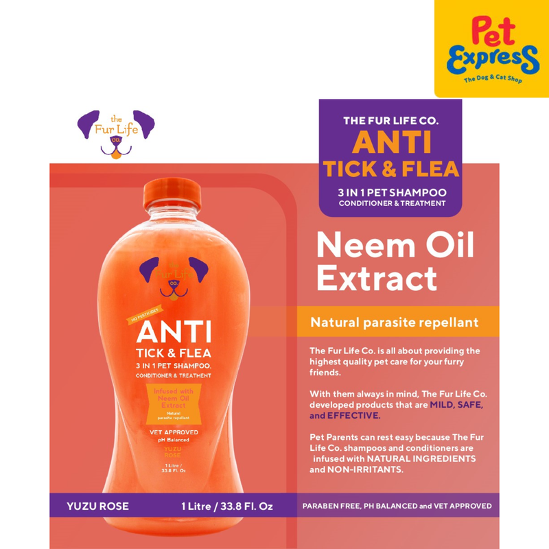 The Fur Life Anti Tick and Flea 3-in-1 Pet Shampoo, Conditioner and Treatment 1L