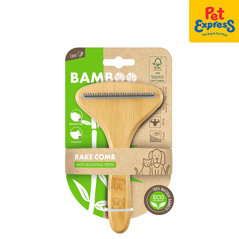 Bamboo Rake Comb with 31 Rotating Teeth