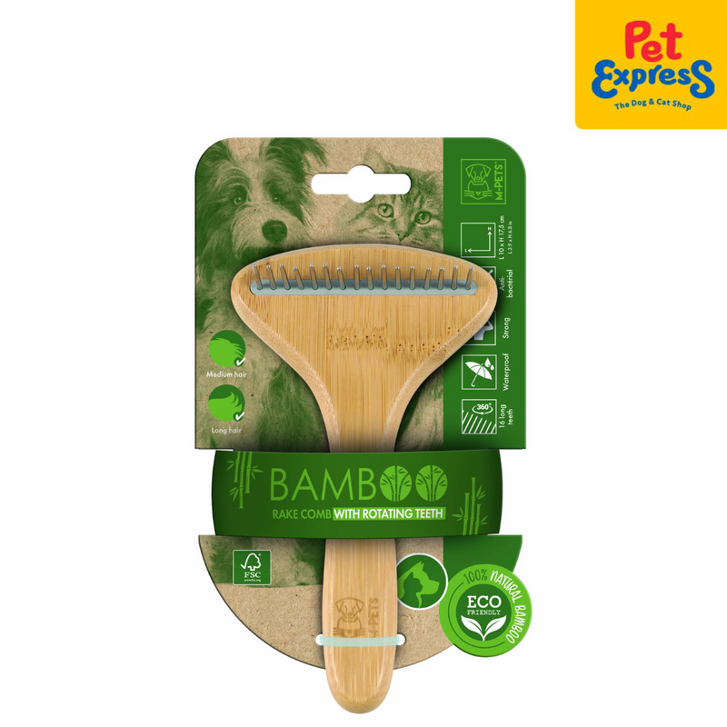 Bamboo Rake Comb with 16 Rotating Teeth