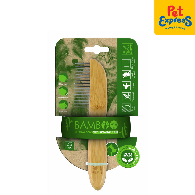 Bamboo Regular Comb with 16 Rotating Teeth