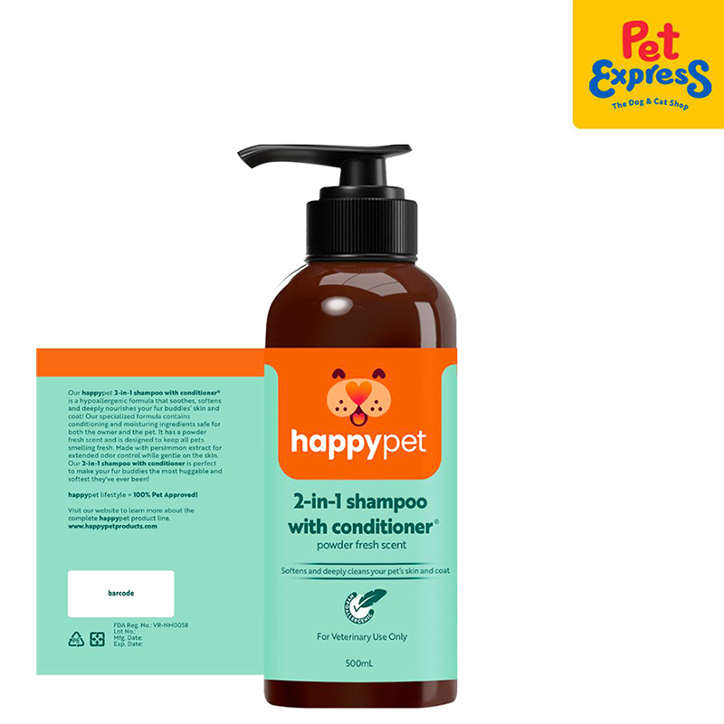 Happy Pet 2-in-1 Powder Fresh Scent Pet Shampoo and Conditioner 500ml