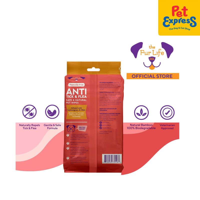 The Fur Life Anti Tick and Flea Pet Wipes 80s