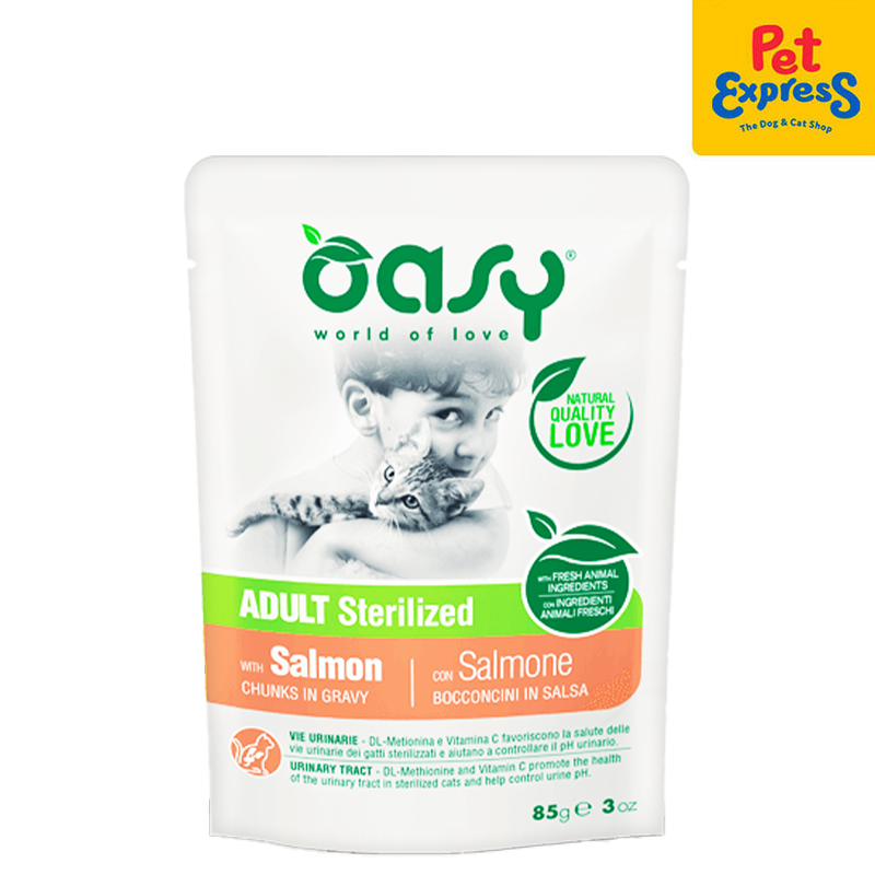 Oasy Chunks in Gravy Adult Sterilized Salmon Wet Cat Food 85g (12 pouches)