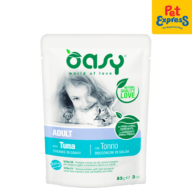 Oasy Chunks in Gravy Adult with Tuna Wet Cat Food 85g (12 pouches)