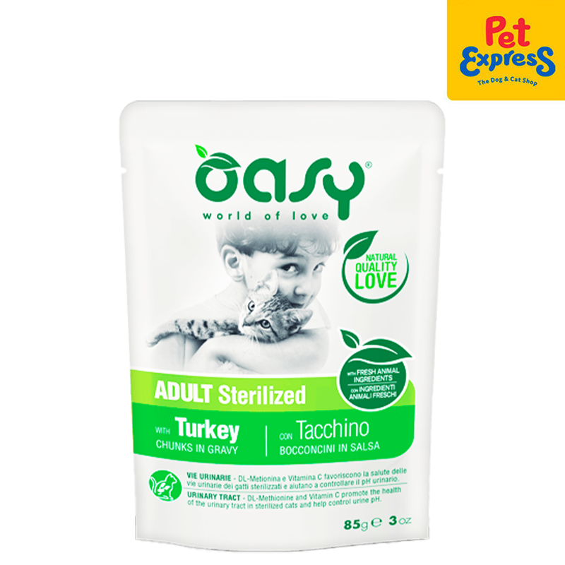 Oasy Chunks in Gravy Adult Sterilized Turkey Wet Cat Food 85g (12 pouches)