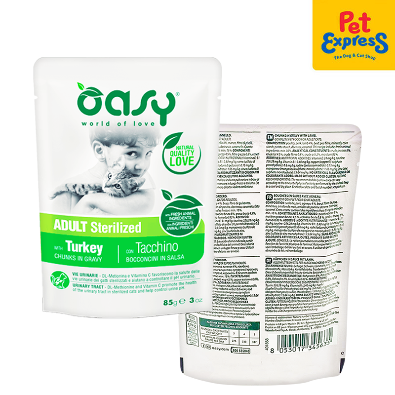 Oasy Chunks in Gravy Adult Sterilized Turkey Wet Cat Food 85g (12 pouches)