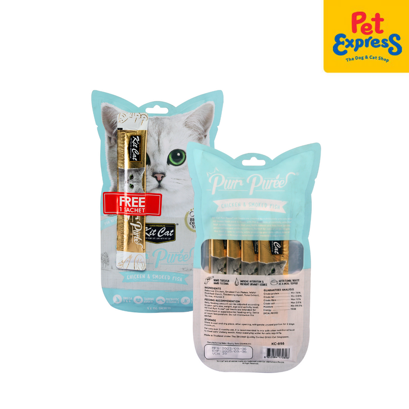 Kit Cat Purr Puree Chicken and Smoke Fish Cat Treats 15gx4