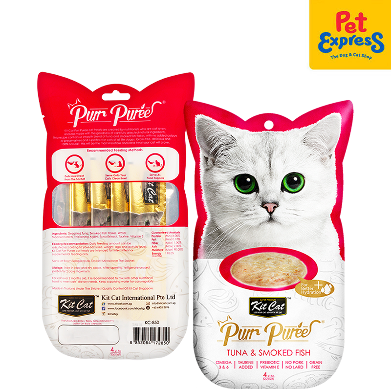 Kit Cat Purr Puree Tuna and Smoked Fish Cat Treats 4x15g