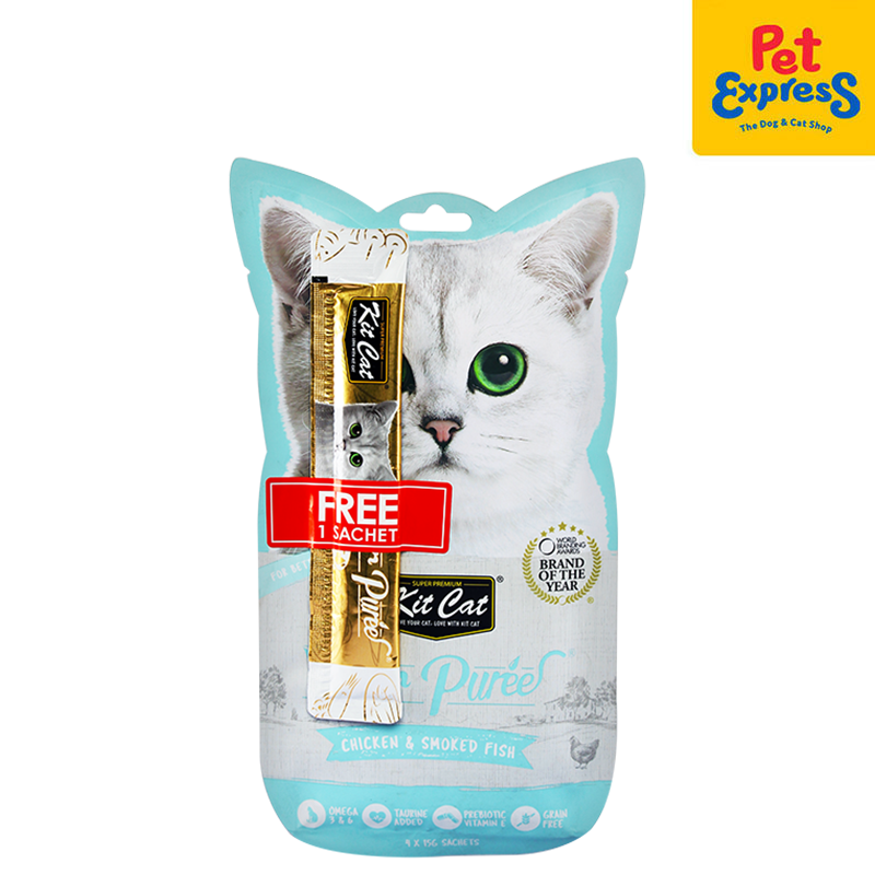 Kit Cat Purr Puree Chicken and Smoke Fish Cat Treats 15gx4