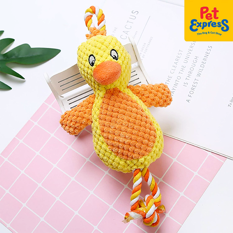 Approved Plush Yellow Bird with Rope Dog Toy