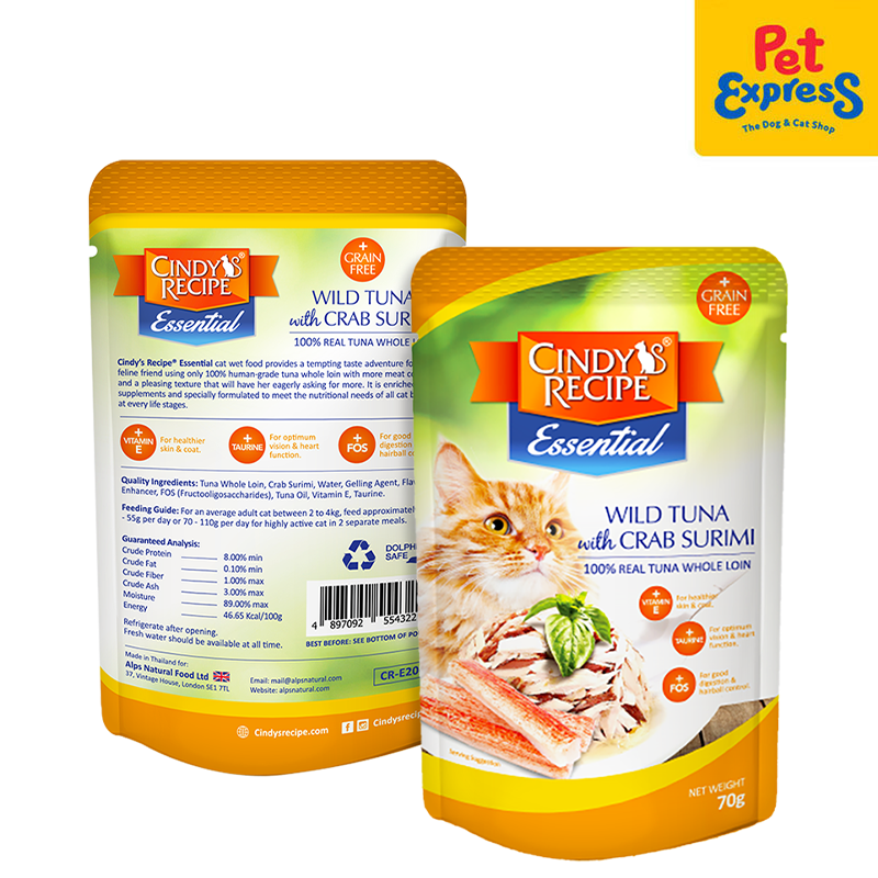 Cindy's Recipe Essential Wild Tuna with Crab Surimi Wet Cat Food 70g (12 pouches)