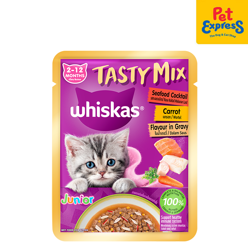 Whiskas Kitten Tasty Mix Seafood Cocktail and Carrots Wet Cat Food 70g (14 pouches)