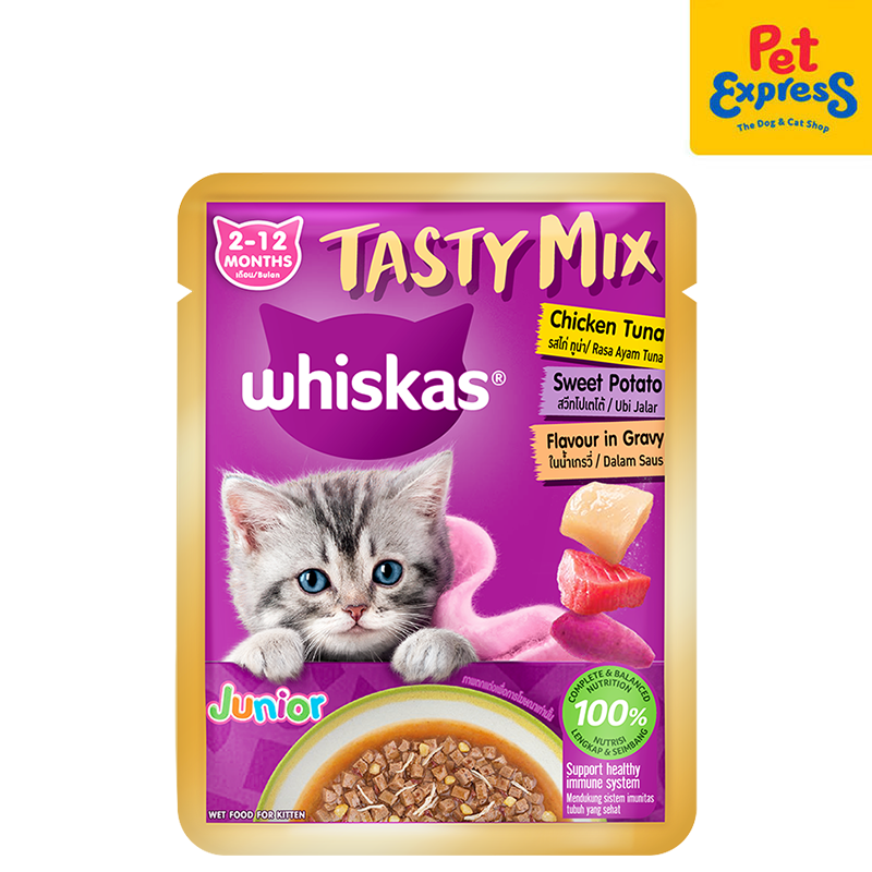 Whiskas Kitten Tasty Mix Chicken Tuna and Sweet Potato Wet Cat Food 70g (14 pouches)