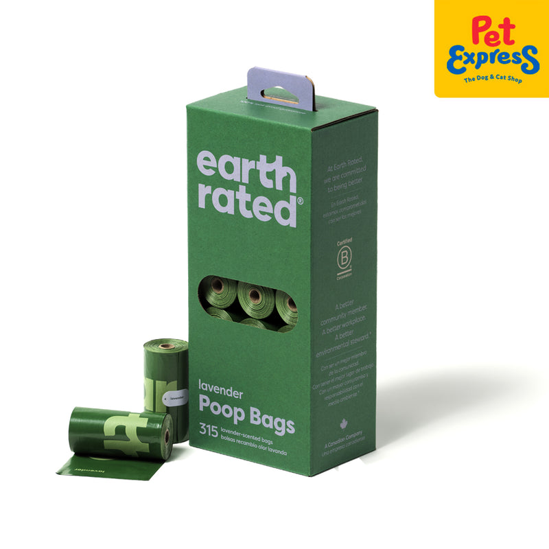 Earth Rated Poop Bags Refill Rolls Lavender 315s 9"x13"