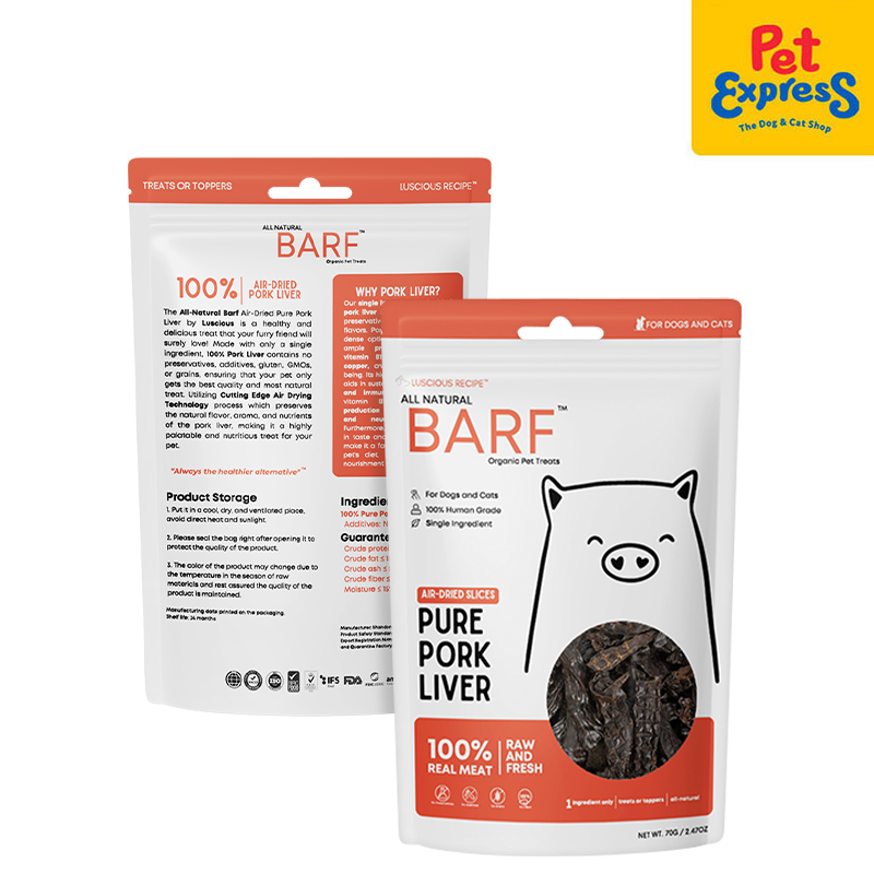 Luscious Recipe All Natural Barf Air Dried Slice Pork Liver Pet Treats 70g