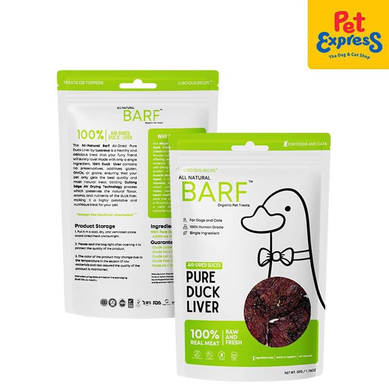 Luscious Recipe All Natural Barf Air Dried Slice Duck Liver Pet Treats 50g