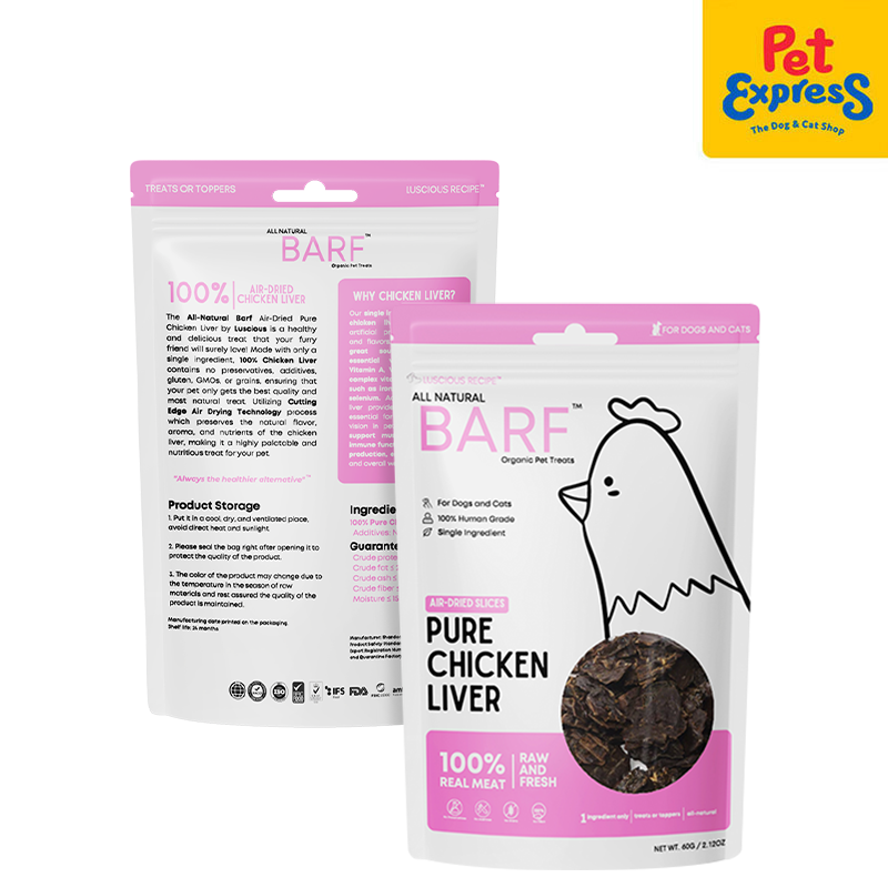 Luscious Recipe All Natural Barf Air Dried Slice Chicken Liver Pet Treats 60g