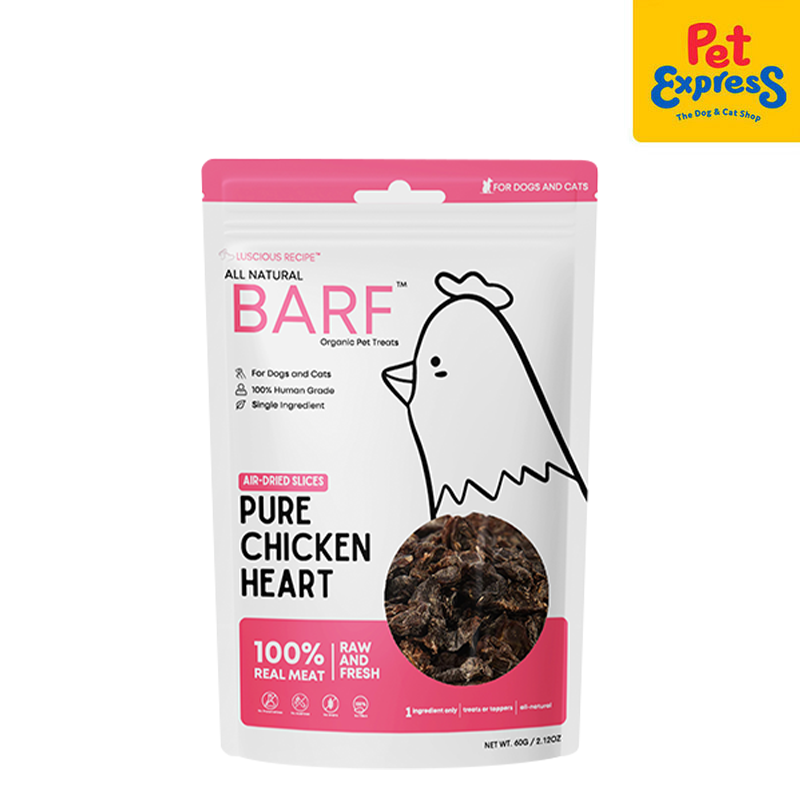 Luscious Recipe All Natural Barf Air Dried Slice Chicken Heart Pet Treats 60g