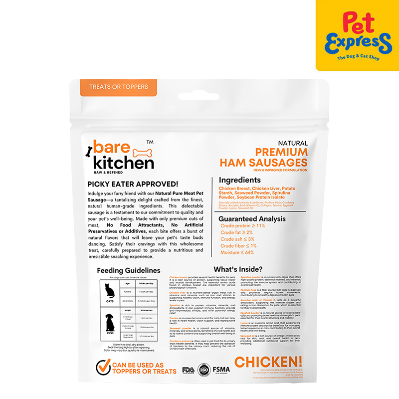 Bare Kitchen Premium Ham Chicken Sausages Pet Treats 375g