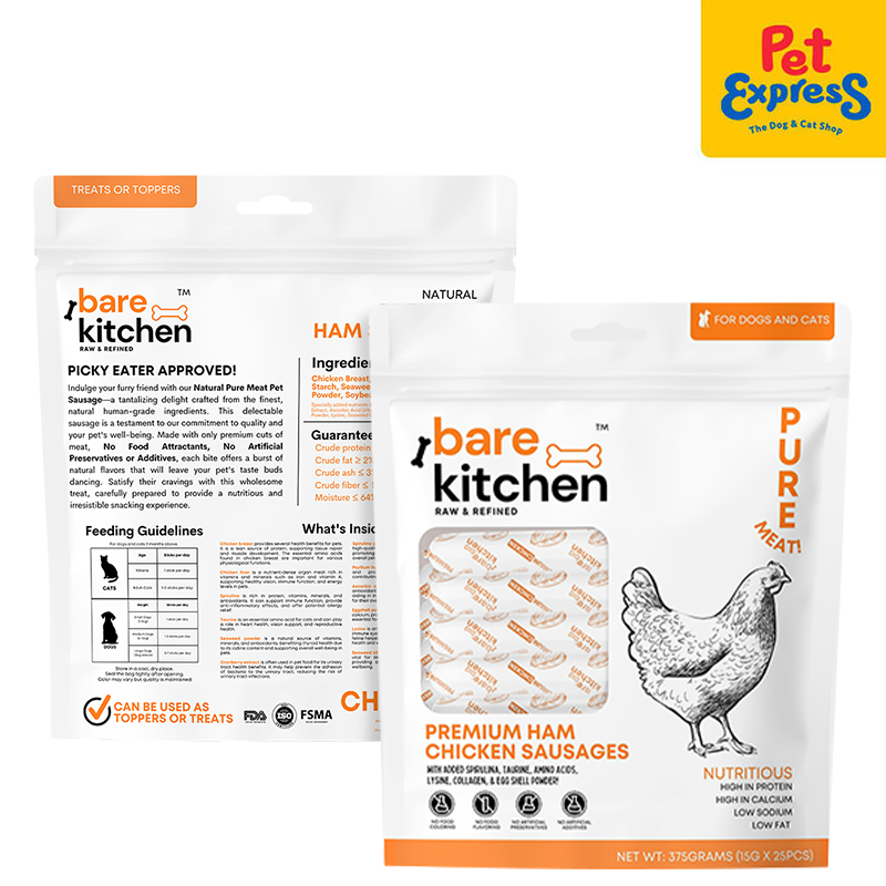 Bare Kitchen Premium Ham Chicken Sausages Pet Treats 375g