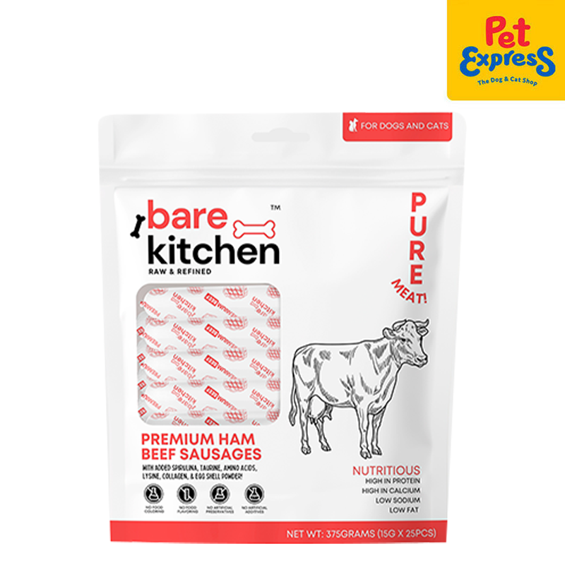 Bare Kitchen Premium Ham Beef Sausages Pet Treats 375g