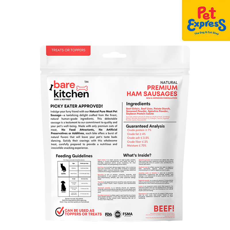 Bare Kitchen Premium Ham Beef Sausages Pet Treats 375g