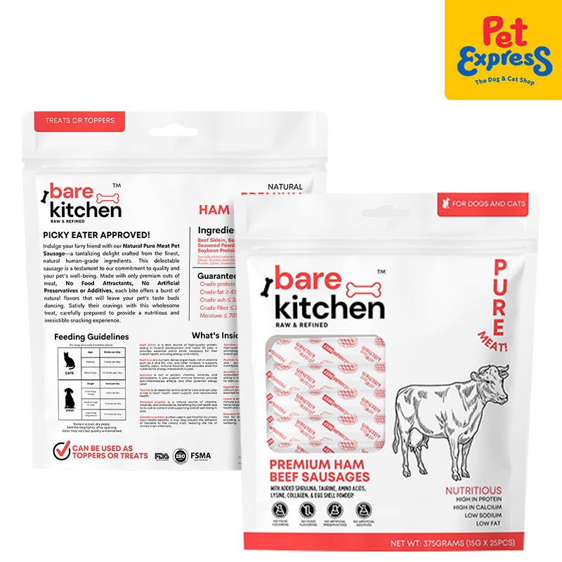 Bare Kitchen Premium Ham Beef Sausages Pet Treats 375g