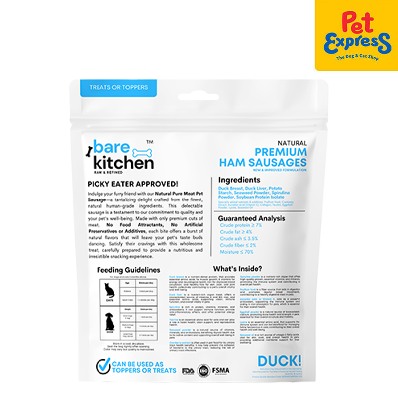 Bare Kitchen Premium Ham Duck Sausages Pet Treats 375g