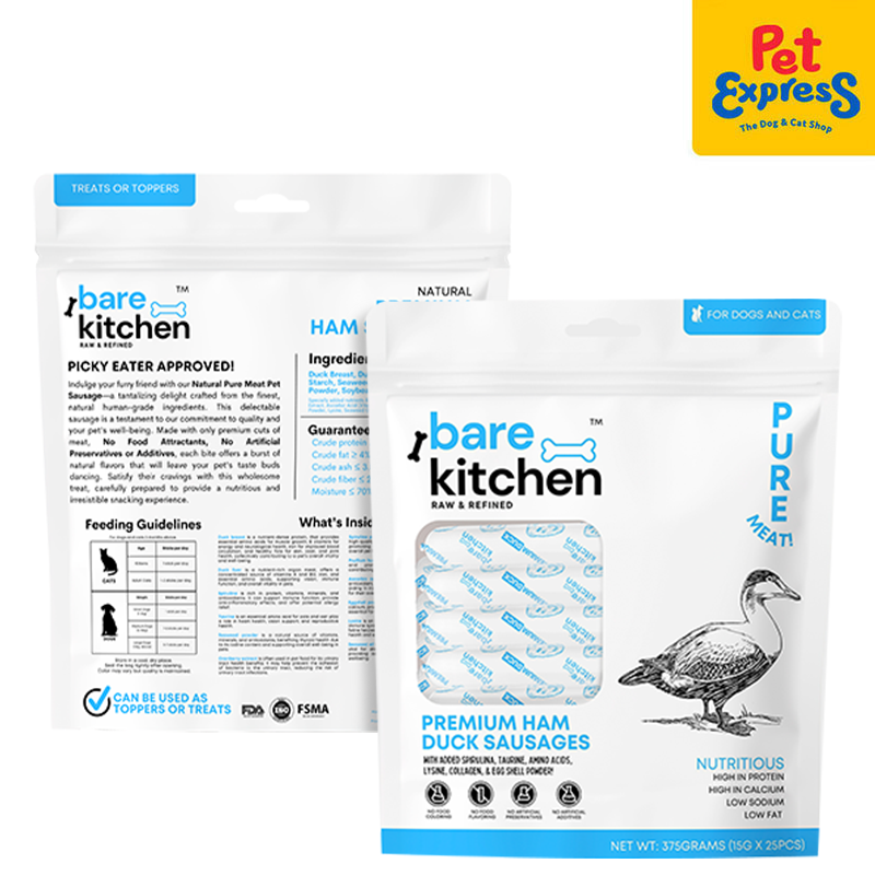 Bare Kitchen Premium Ham Duck Sausages Pet Treats 375g