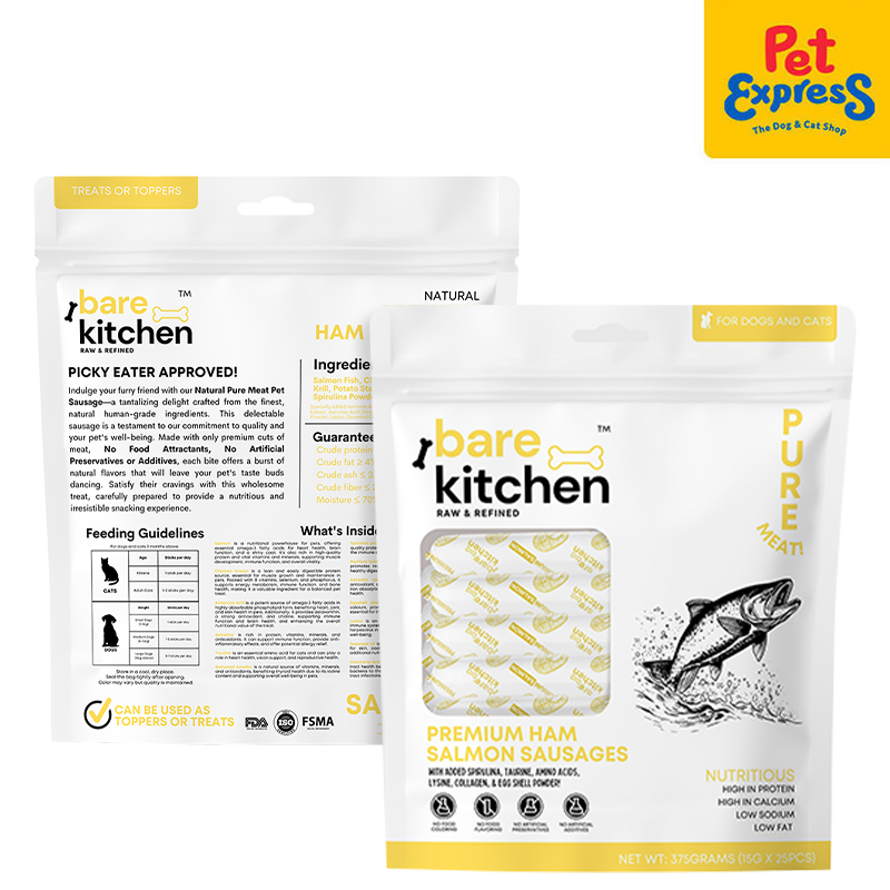 Bare Kitchen Premium Ham Salmon Sausages Pet Treats 375g