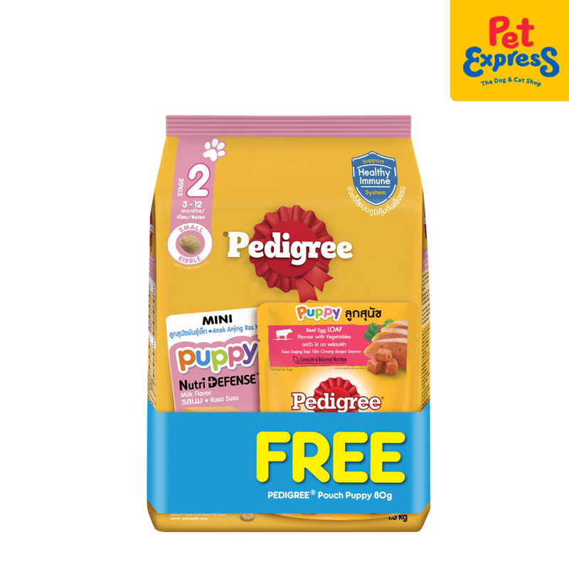 Pedigree Puppy Mini Milk Dry Dog Food 1.3kg with FREE Pedigree 80g