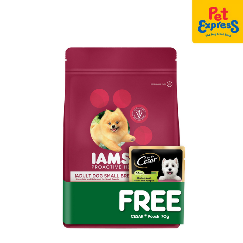 IAMS Adult Small Breed Chicken Dry Dog Food 1.5kg with FREE Cesar 70g