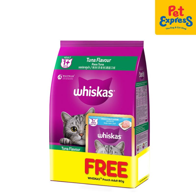 Whiskas Adult Tuna Dry Cat Food 1.2kg with FREE Whiskas 80g