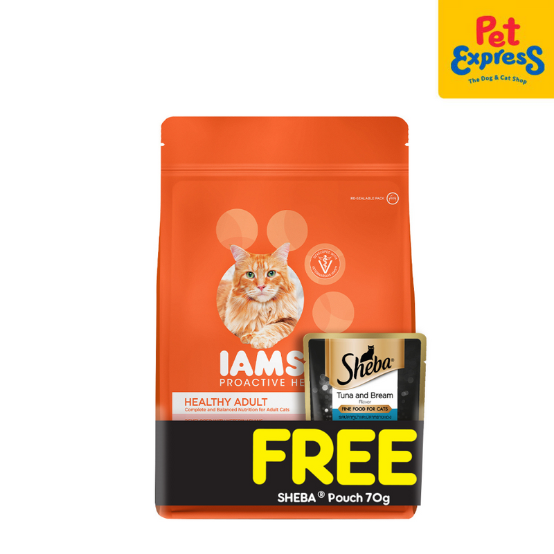 IAMS Adult Tuna and Salmon Dry Cat Food 1kg with FREE Sheba 70g