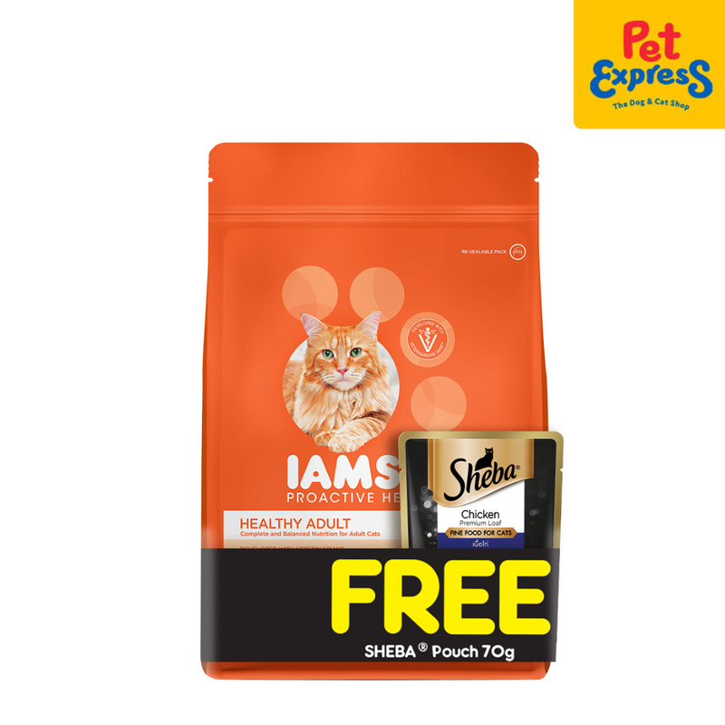 IAMS Adult Chicken Dry Cat Food 1kg with FREE Sheba 70g