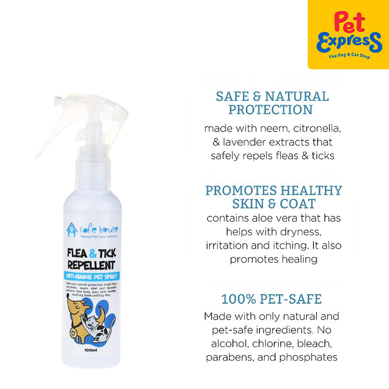 Safe House Flea and Tick Repellant, Anti Mange Pet Spray 100ml