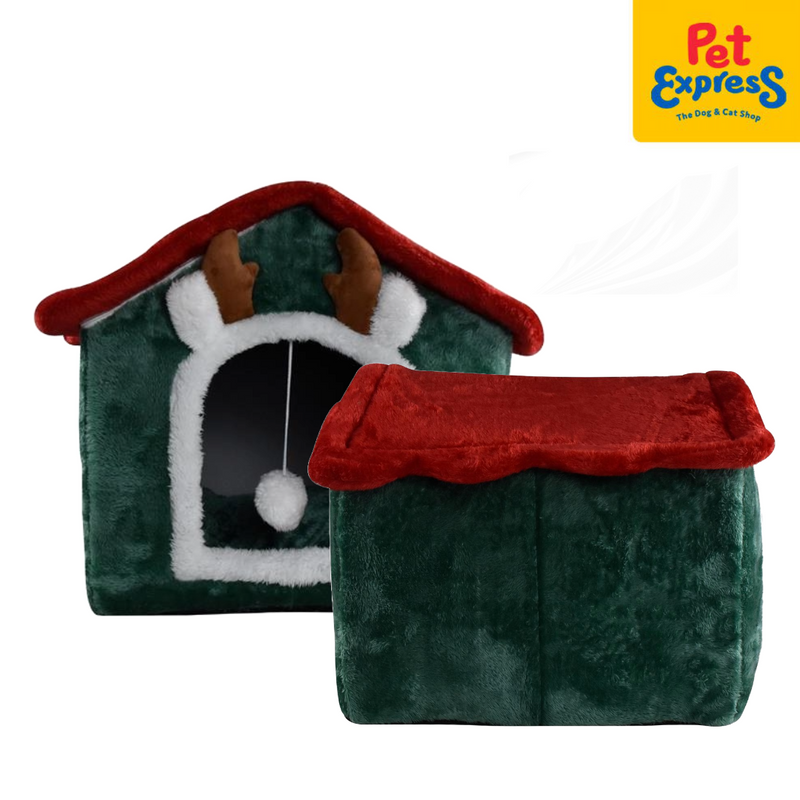 Pet Express Christmas Reindeer House Cave Pet Bed