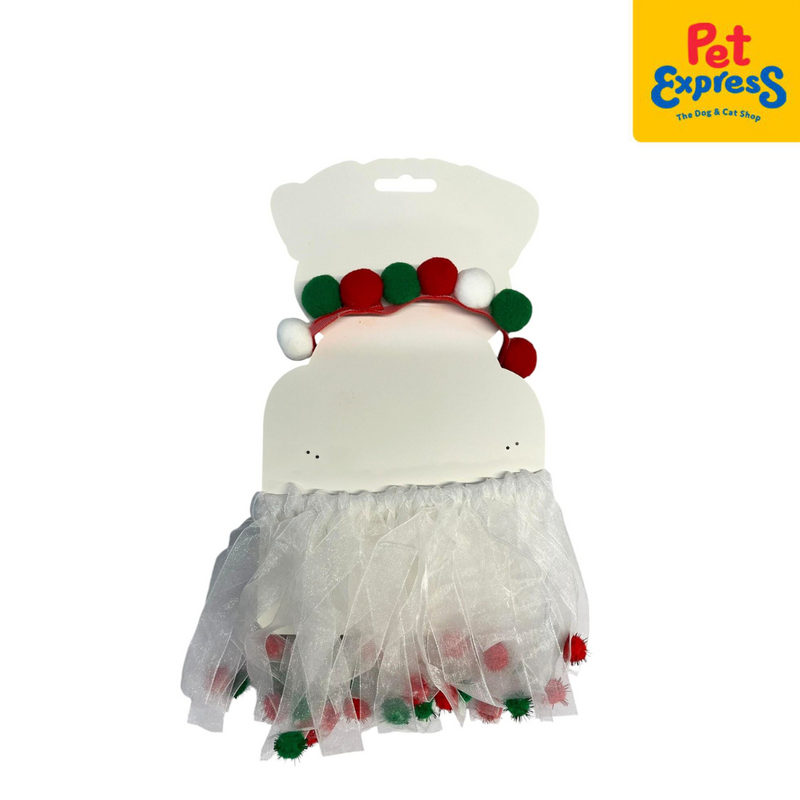 Pet Pals Christmas Balls Tutu Set Dog Costume Small White