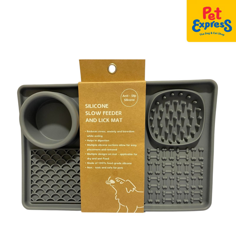 Pet Express 6 in 1 Silicone Slow Feeder and Lick Mat Dark Gray