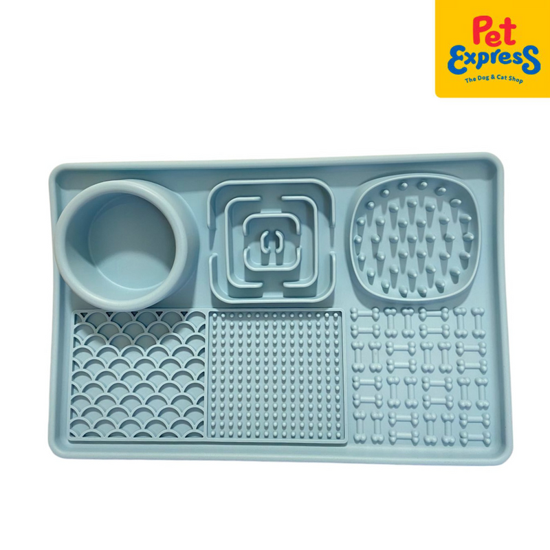 Pet Express 6 in 1 Silicone Slow Feeder and Lick Mat Blue